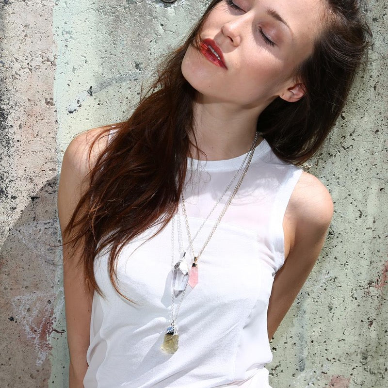 Rosenquarz Halskette vergoldet