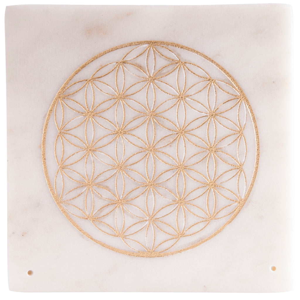 Räucherstäbchenhalter aus Marmor mit goldener Blume des Lebens Crystal and Sage