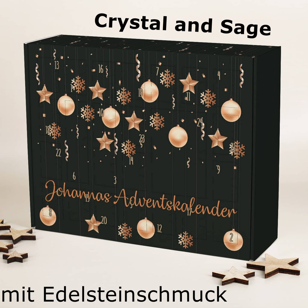 Edelstein Adventskalender mitEdelsteinschmuck und Wunschtext schwarz Crystal and Sage