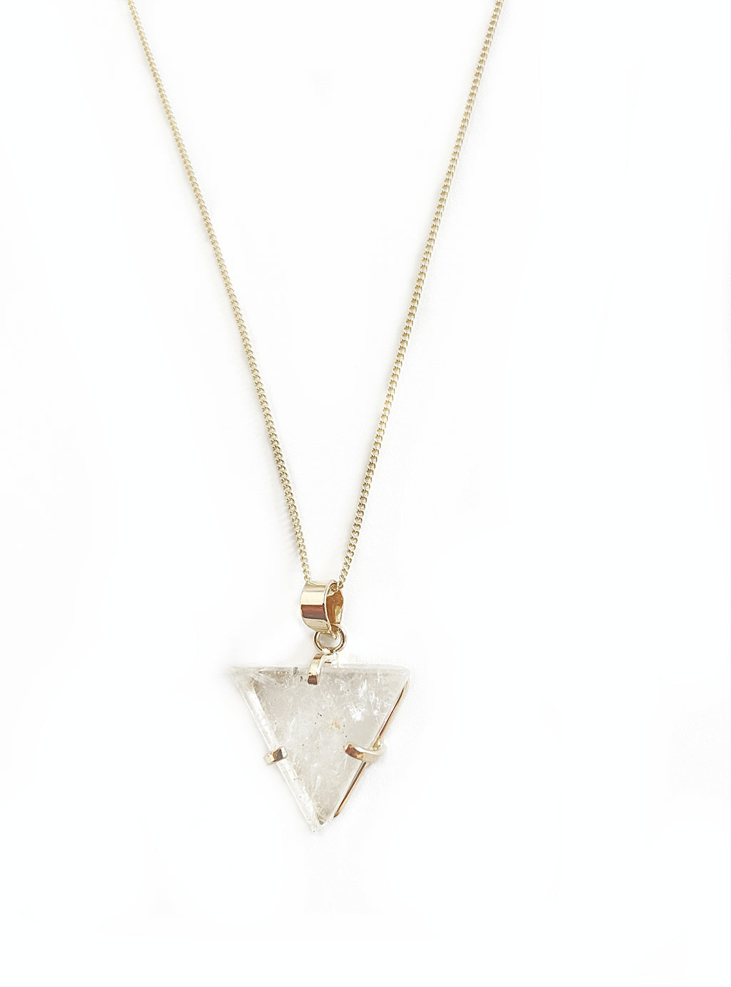 Rock crystal triangle necklace gold filled 18 carat