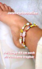 Smiley Halskette mit Rosenquarz Perlen Kauri Muscheln individuell und variabel Crystal and Sage