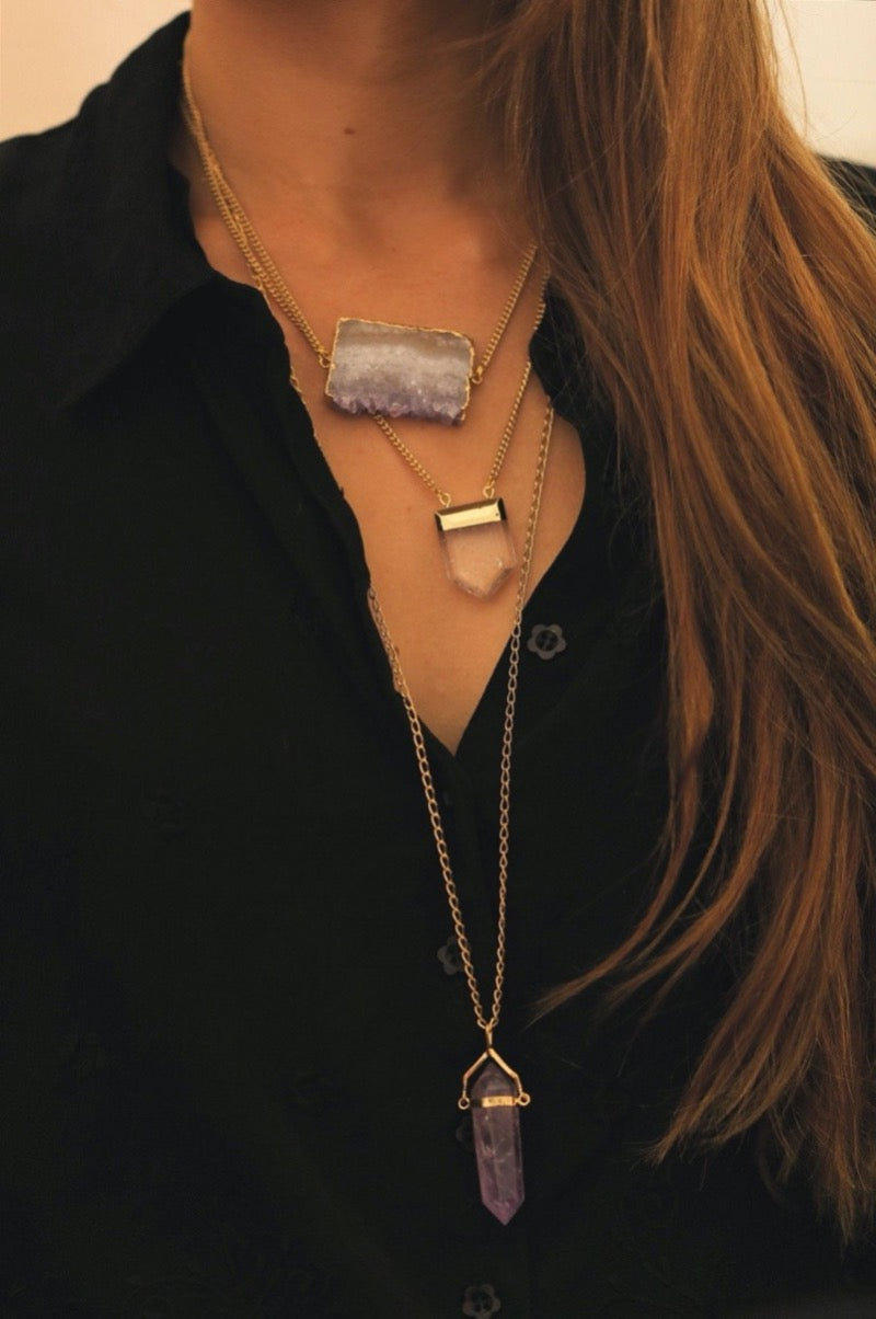 Isabella - Halskette mit versilberter Amethystscheibe Crystal and Sage Jewelry