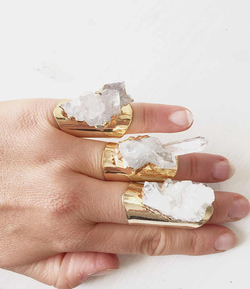 Rare Rings With Rocks rock crystal ring silver plated – Crystal and Sage