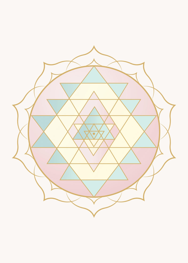 Poster Sri Yantra, pastellfarben und gold Crystal and Sage